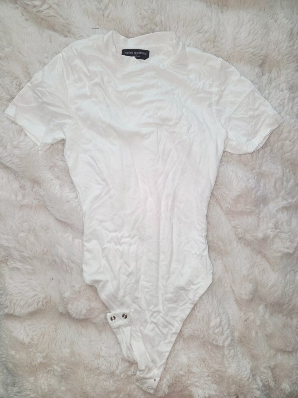 Naked Wardrobe White Mock Neck Bodysuit | XS | Stretch Essential Base Layer